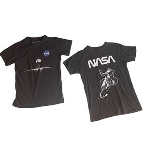 Brooklyn Vertical Boy's Size L NASA T-Shirts, Lot of 2 100% Cotton Black‎ Space